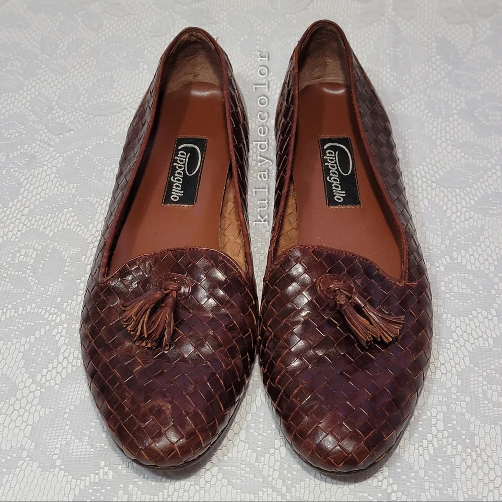 Vintage Pappagallo Woven Leather Tassel Classic Flats Brown Slipon Loafers 9.5 - Picture 2 of 16